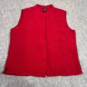 Eileen Fisher Red Textured Silk Sleeveless Button Up Blouse Women's Size Medium